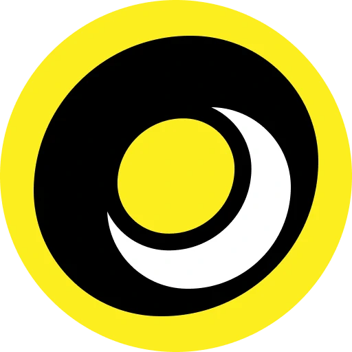 Moonwin circular yellow company logo with stylized moon